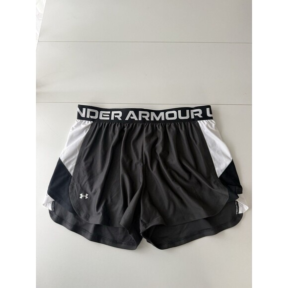 Under Armour Black White Running Training Loose Fit Shorts Play Up 1X - Picture 3 of 12